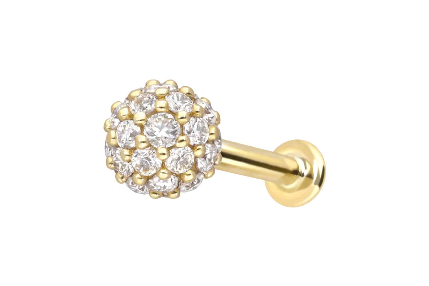 14 Karat Gold Labret Piercing mit Innengewinde MULTI-MOISSANIT